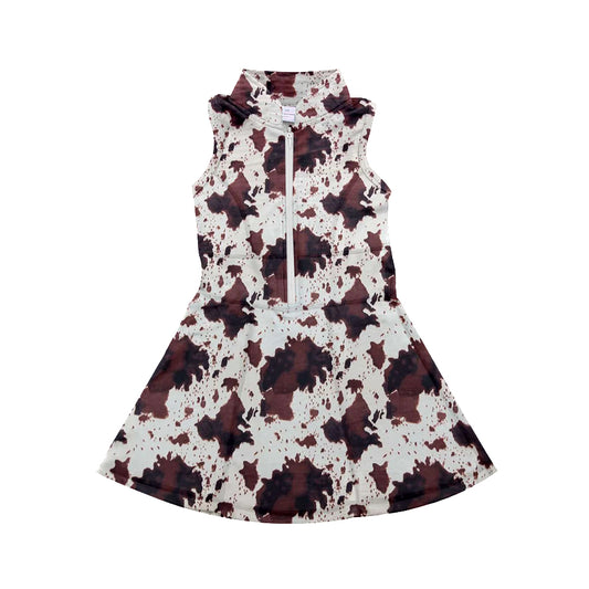 GSD1385 Baby Girls Cow Print Sport Dress With Zipper Preorder