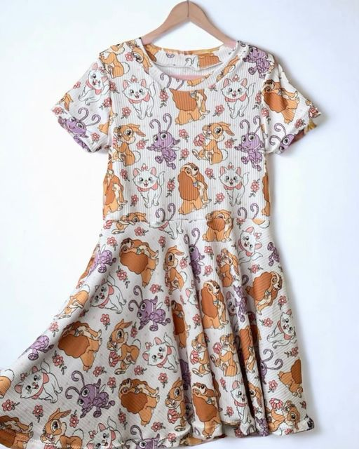 GSD1402 Baby Girls Rabbit Cats Ant Short Sleeve Knee Length Dresses Preorder