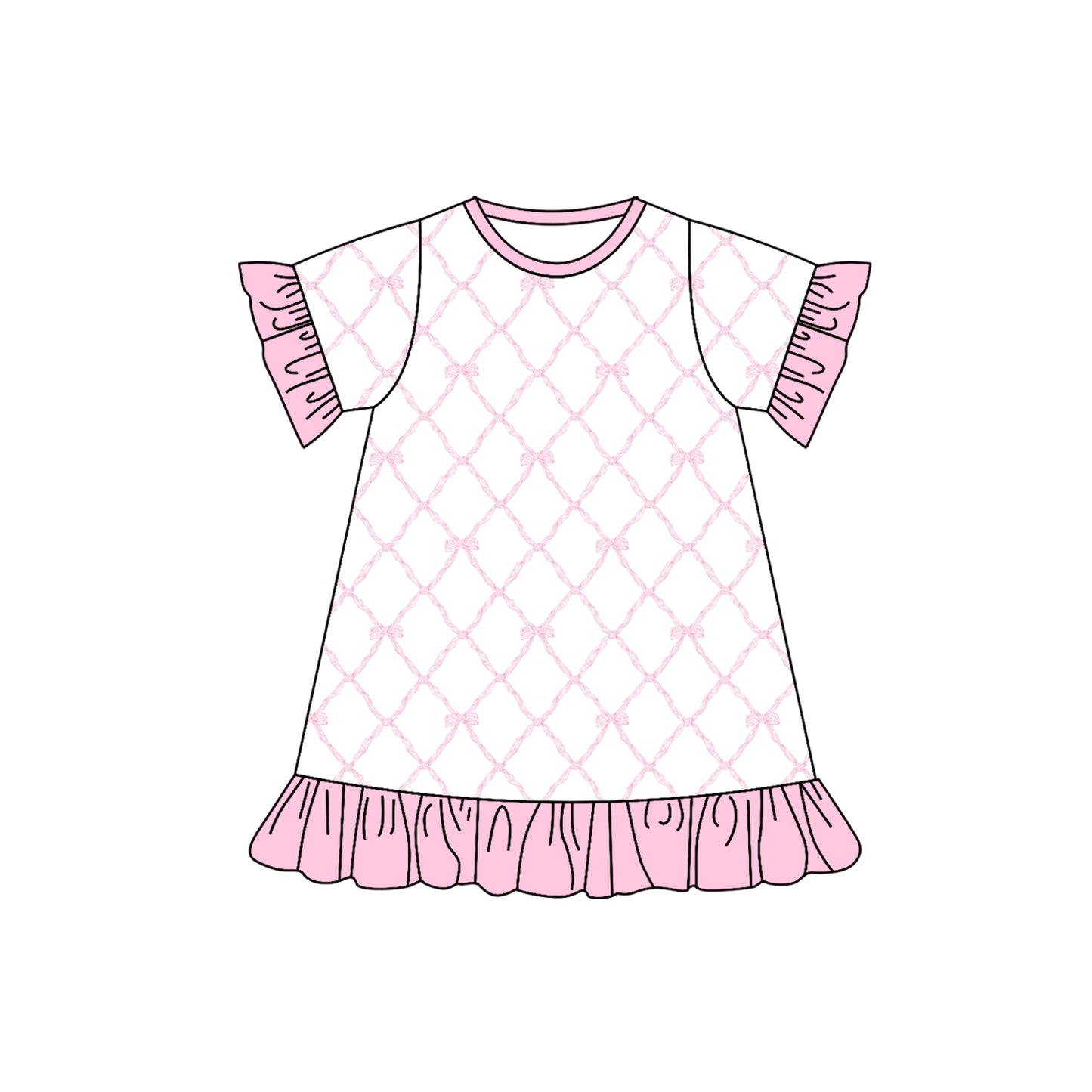 GSD1409 Baby Girls Pink Bow Short Sleeve Dress With Ruffle Pre-order