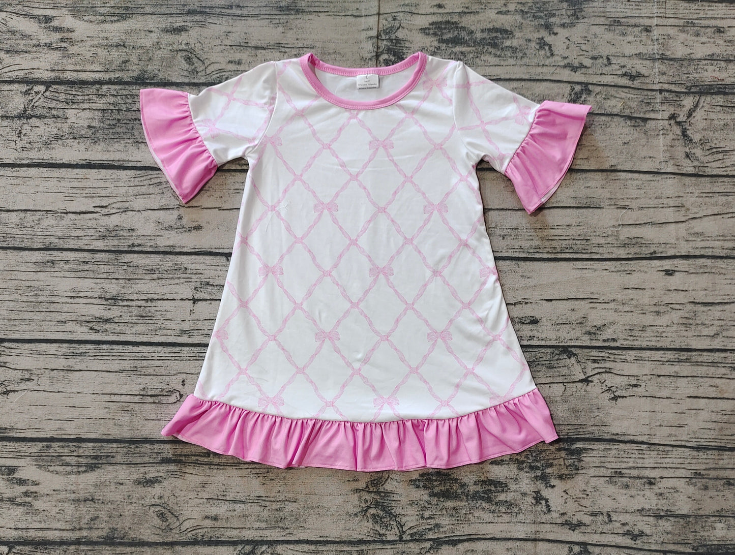 GSD1409 Baby Girls Pink Bow Short Sleeve Dress With Ruffle Pre-order