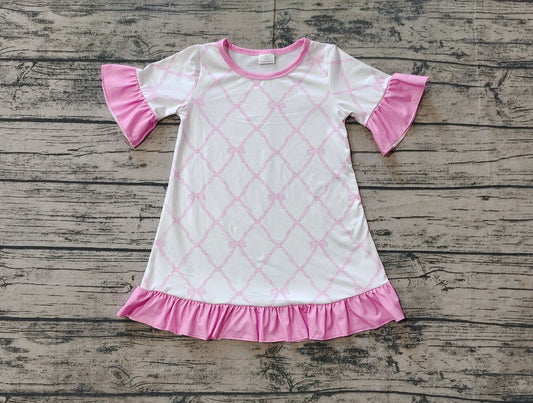 GSD1409 Baby Girls Pink Bow Short Sleeve Dress With Ruffle Pre-order