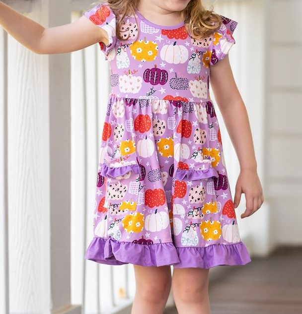 Baby Girls Pumpkin Flutter Sleeve Dress Pre-order