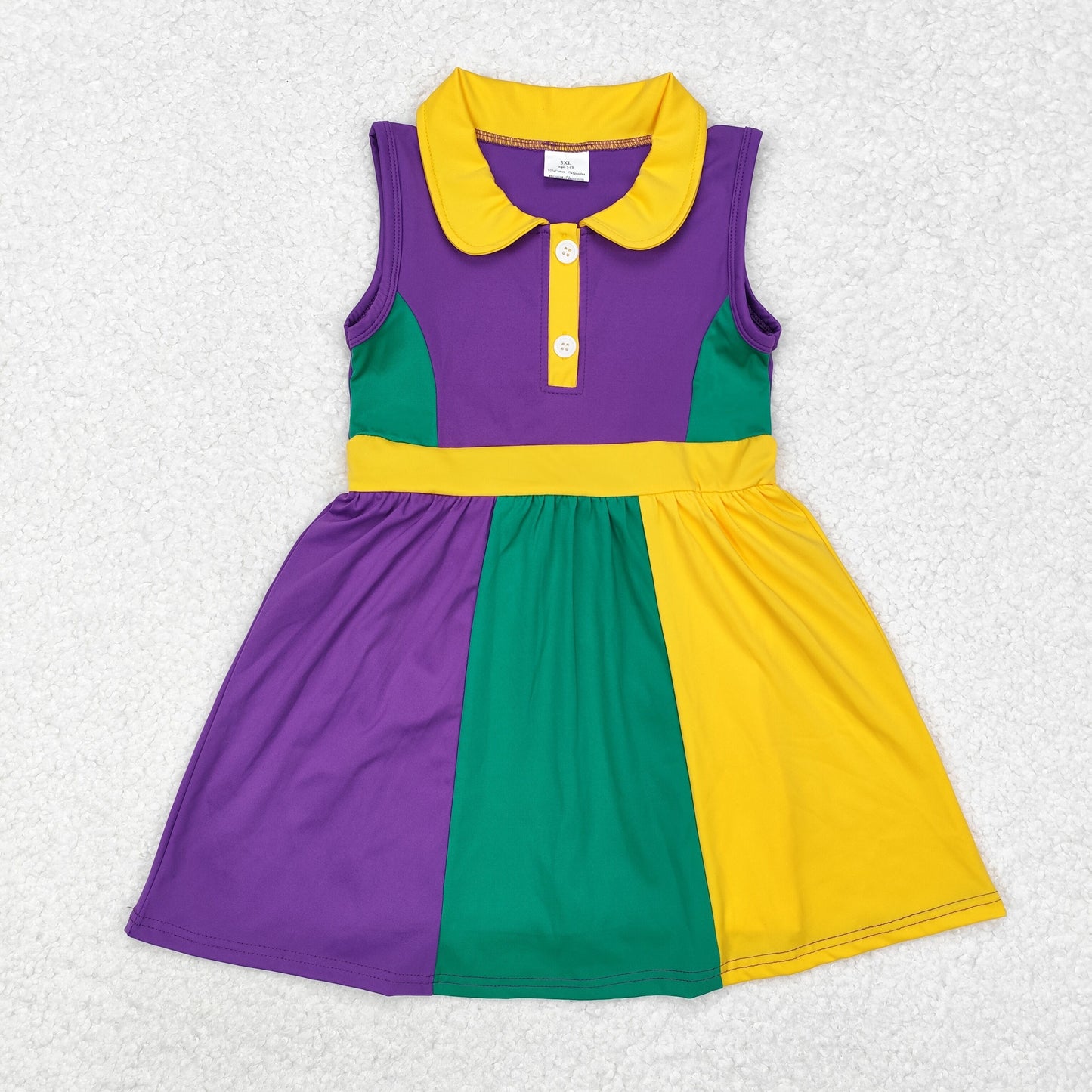 GSD1434 Baby Girls Mardi Gras Active Wear Polo Dress With Shorts Under