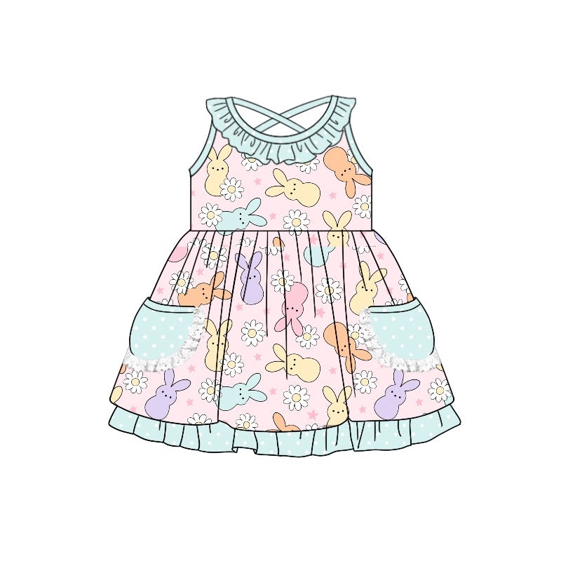 Baby Girls Sister Easter Bunny Flower Sleeveless Dress and Romper Preorder