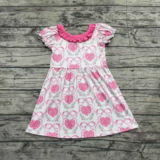 Baby Girls Pink Heart Floral Short Sleeves Dress Preorder