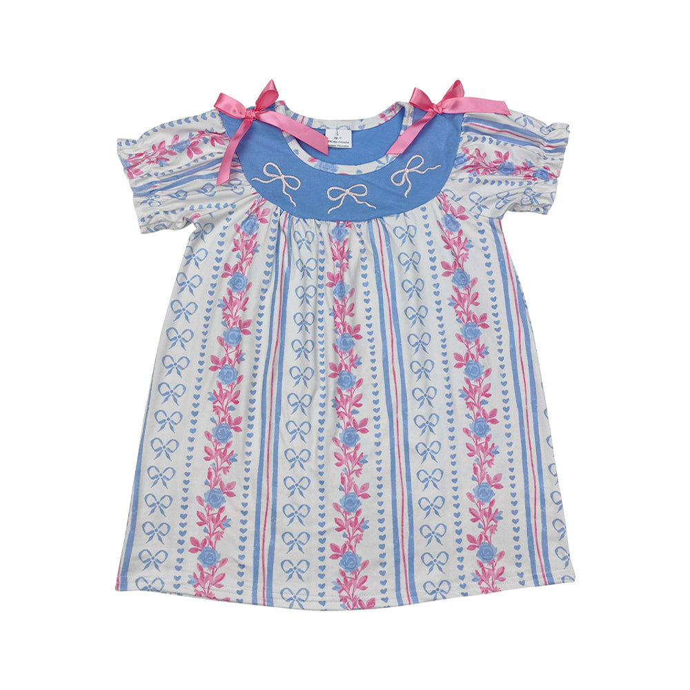 Sibling Baby Girls Blue Pink Bows Rompers Dresses