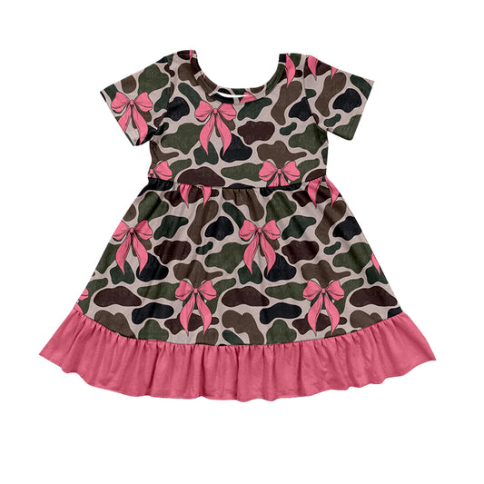 Toddler Girls Camo Pink Bow Short Sleeve Dress