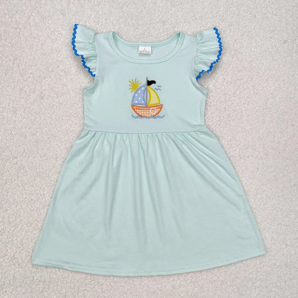 Embroidery Sibling Baby Girls Summer Vibes  Knee Length Dresses