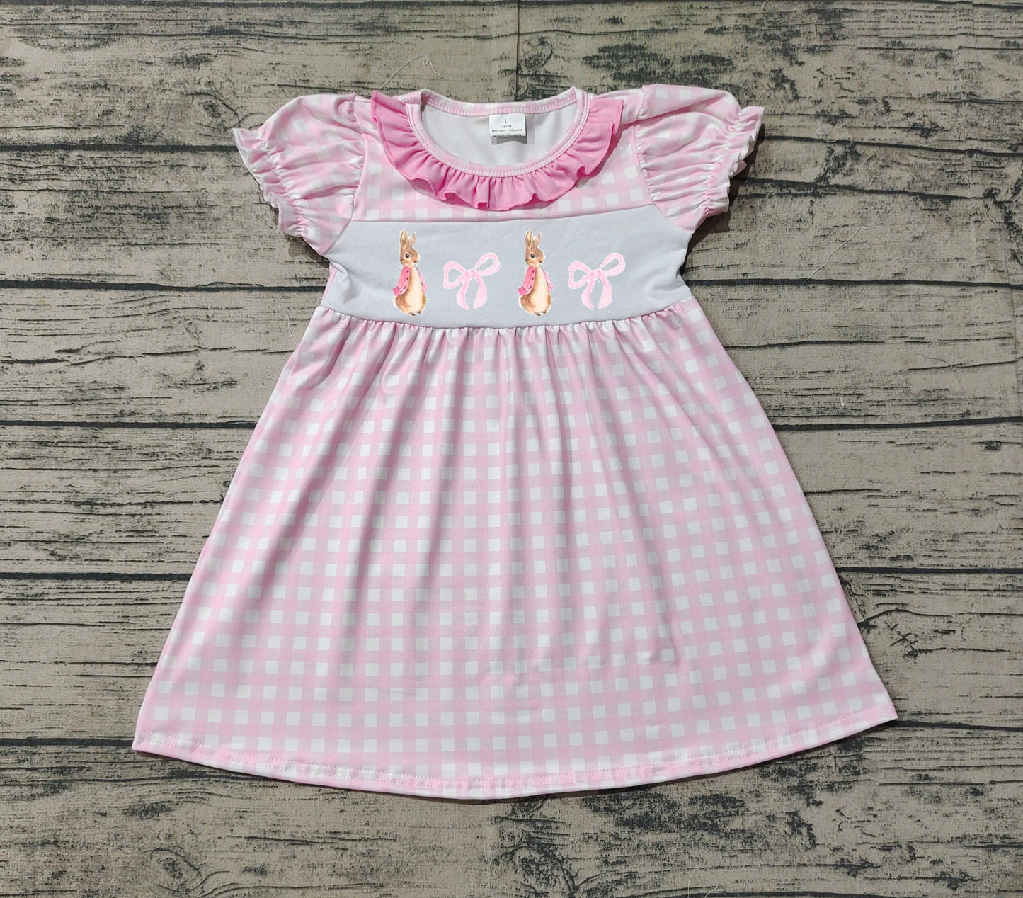 Baby Girls Easter Embroidery Rabbit Pink Gingham Top Ruffle Shorts Set Preorder