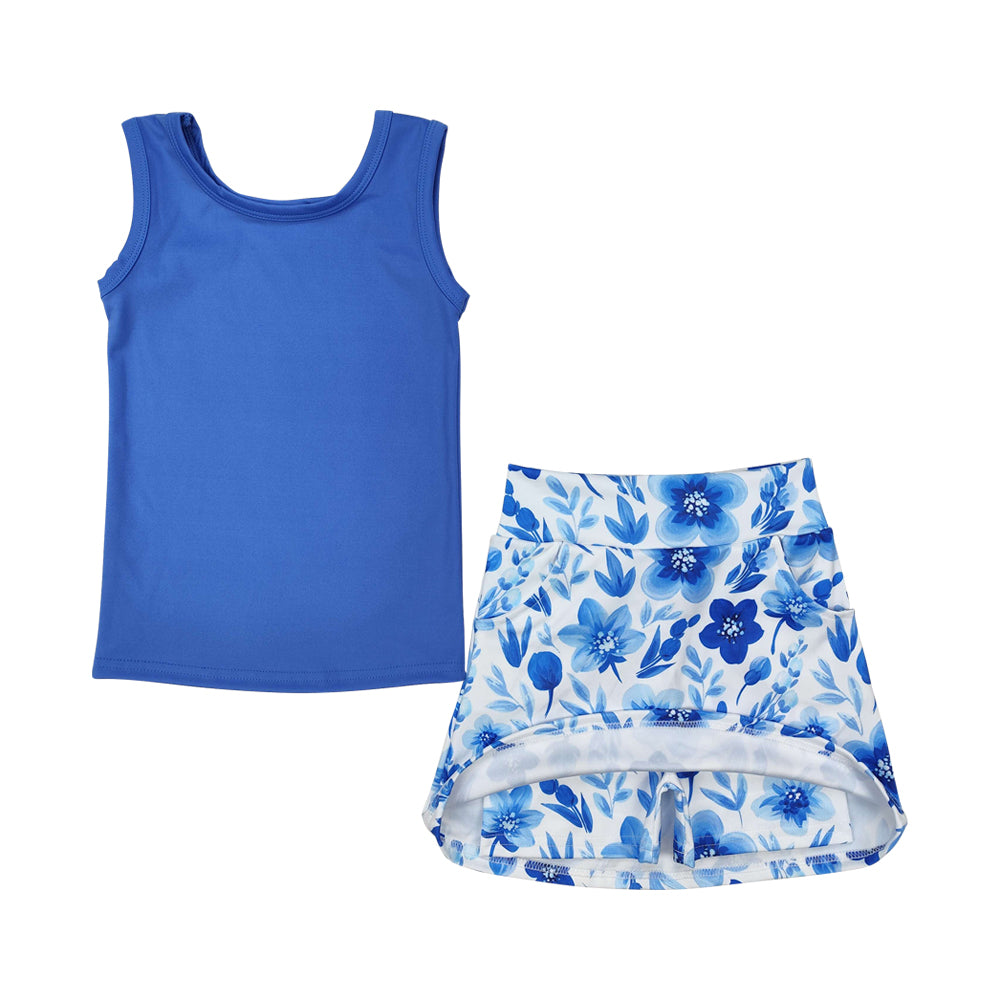 Kids Girls Sibling Tank Top Floral Skort Yoga Set