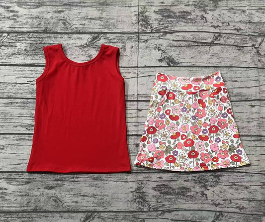 Baby Girls Red Sleeveless Vest Top Skirts With Shorts Yoga Set Preorder