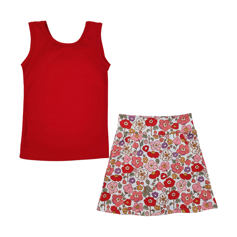 Kids Girls Sibling Tank Top Floral Skort Yoga Set