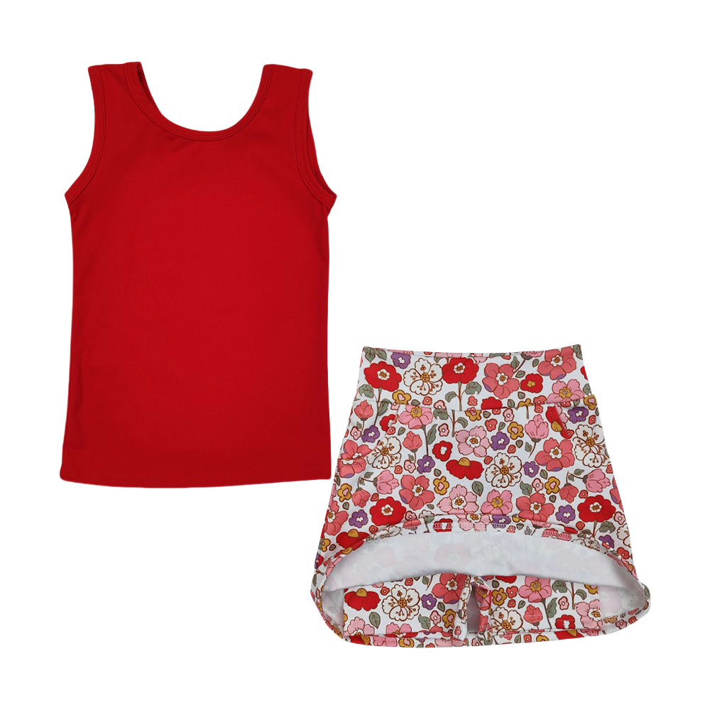 Kids Girls Sibling Tank Top Floral Skort Yoga Set