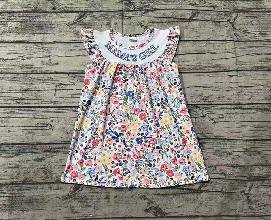 Baby Girls Flutter Sleeves Floral Embroidery MAMAS GIRL Dress Preorder