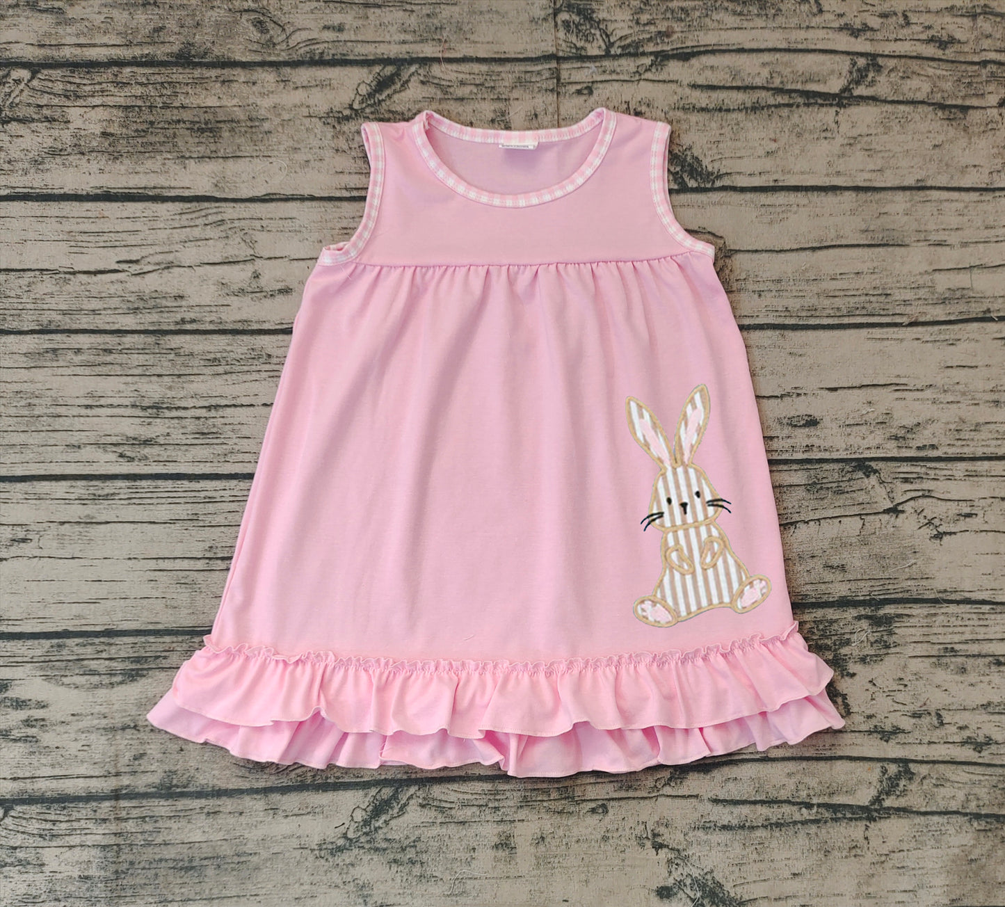 Baby Girls Pink Sleeveless Embroidery Bunny Ruffle Easter Dress Preorder