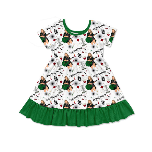 Baby Girls Green Short Sleeves Singer Ruffle Dress Preorder