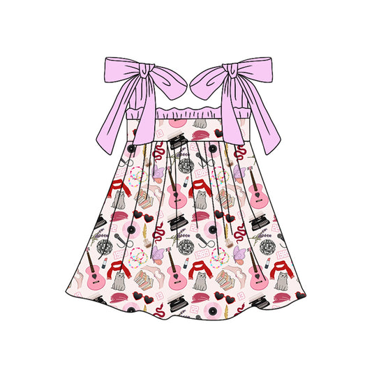 Baby Girls Lavender Strap Guitars Print Singer Dress Preorder