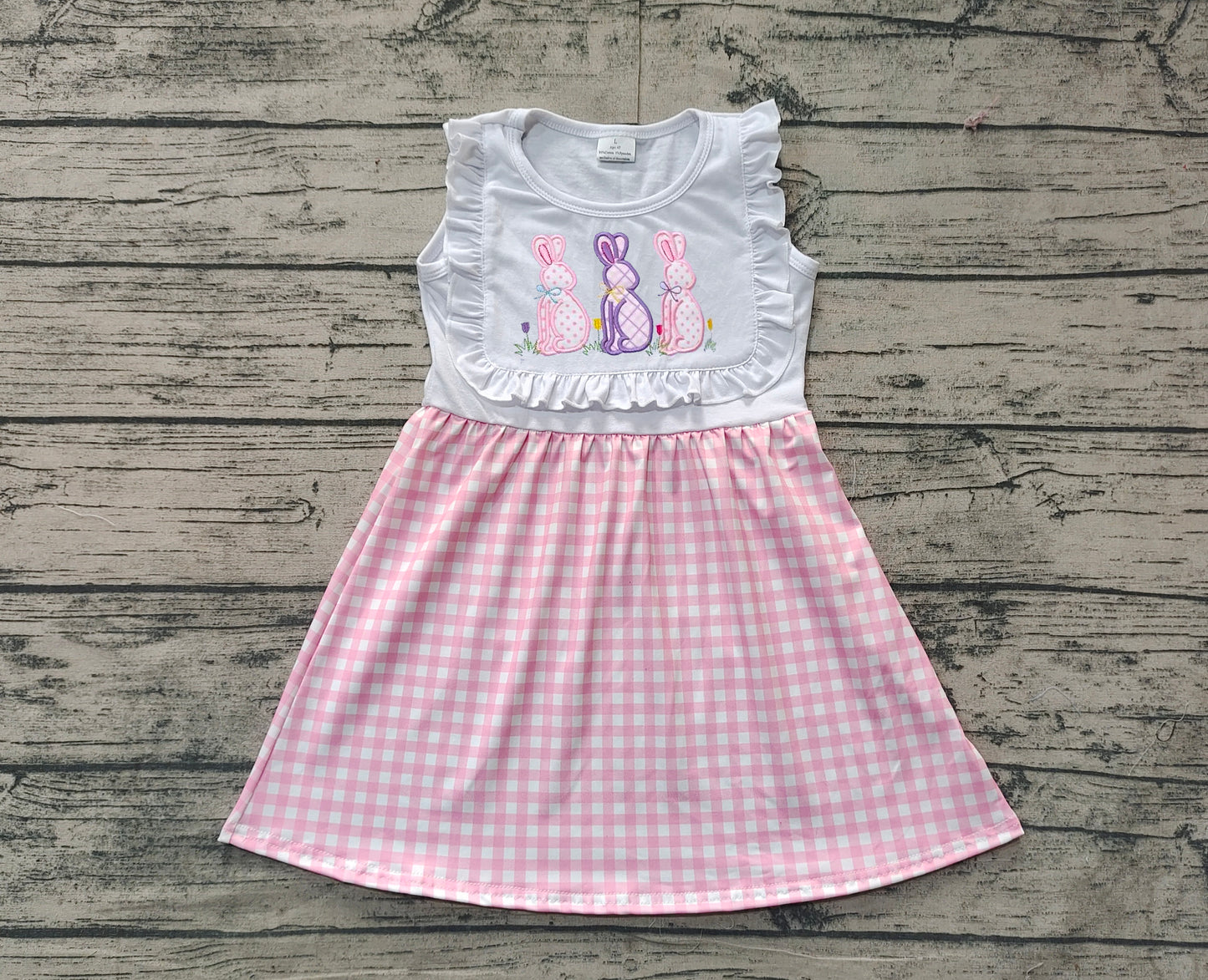 Baby Girls Sleeveless Embroidery Bunny Print Pink Plaid Easter Dress Preorder