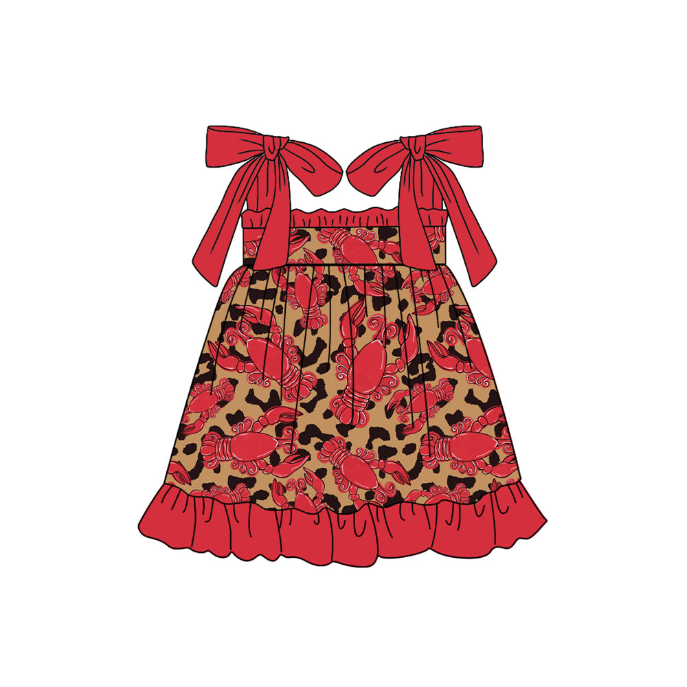 Baby Girls Red Straos Crayfisher Leopard Print Mardi Gras Dress Preorder