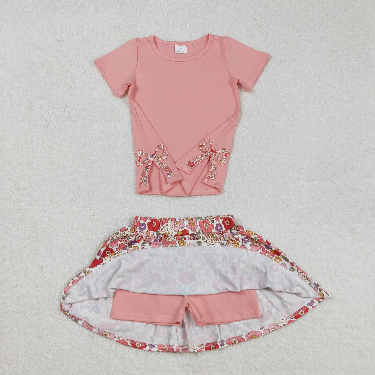 Sibling Embroidery Baby Girls Bow Top Flowers Skort Skirts Outfits