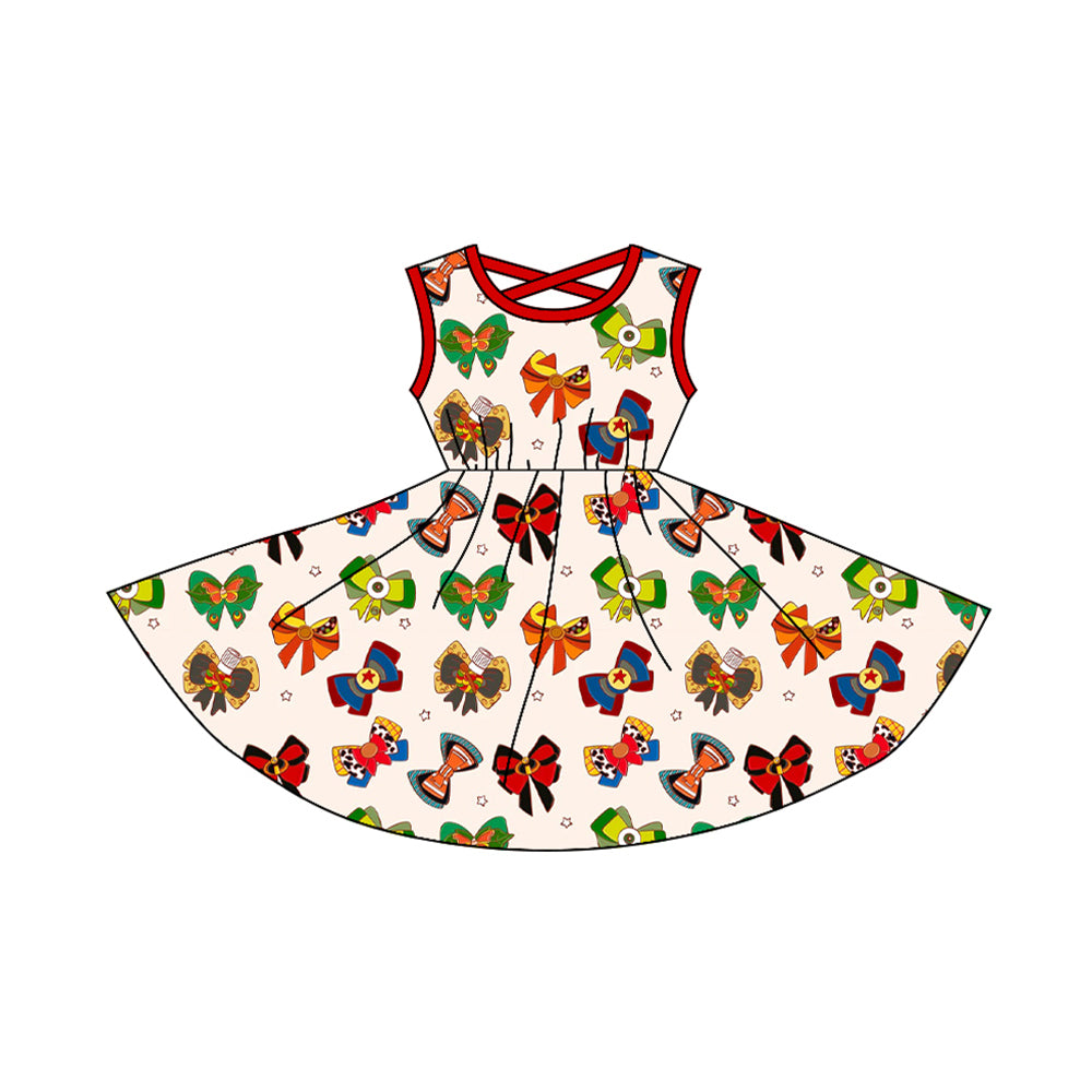 Baby Girls Red Sleeveless Cartoon Bows Print Valentines Dresses Preorder