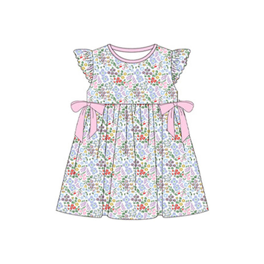 Baby Girls Lavender Flutter Sleeves Floral Print Pink Bows Valentines Dresses Preorder