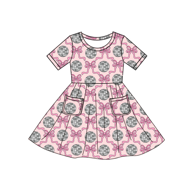 Baby Girls Pink Short Sleeves Bows Balls Pockets Top Valentines Dress Preorder