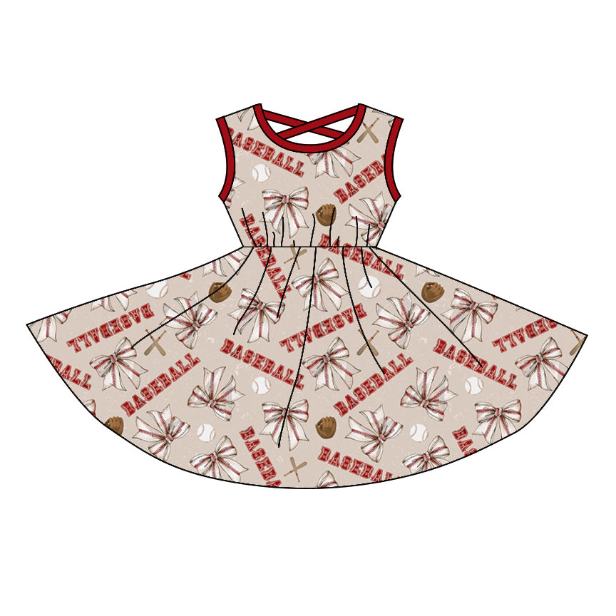 Baby Girls Red Sleeveless Bows Baseballs Valentines Dress Preorder
