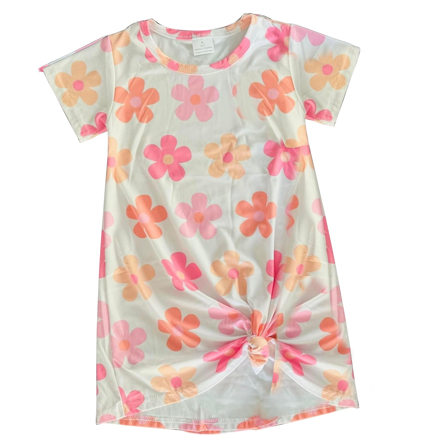 Baby Girls Khaki Short Sleeves Pink Flowers Valentines Dress Preorder