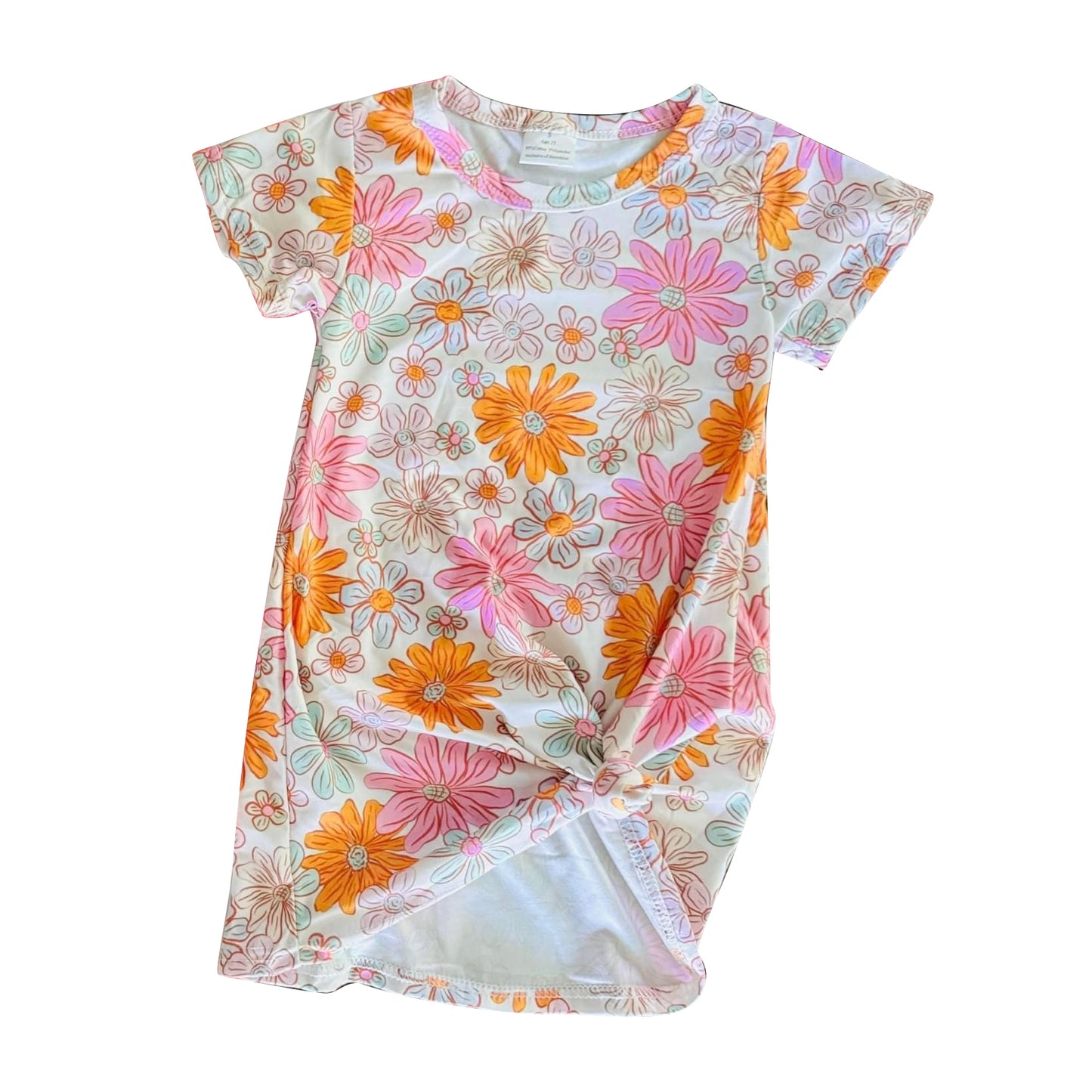 Baby Girls Khaki Short Sleeves Pink Sunflowers Valentines Dress Preorder