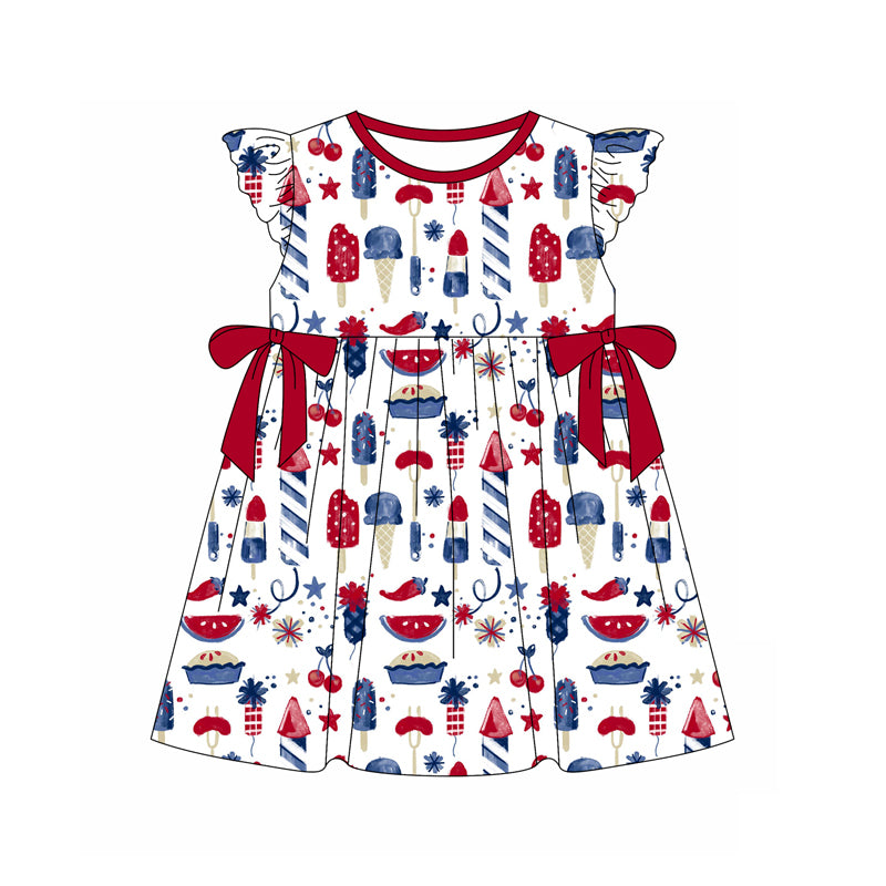 Baby Girls Flutter Sleeves Red Blue Popsciles Firework 4th Of July Dresses Preorder