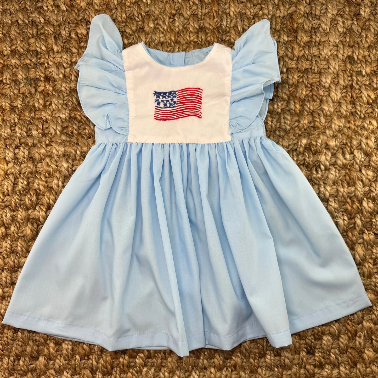 Baby Girls Light Blue Flutter Sleeves Flg 4th Of July Dresses Preorder