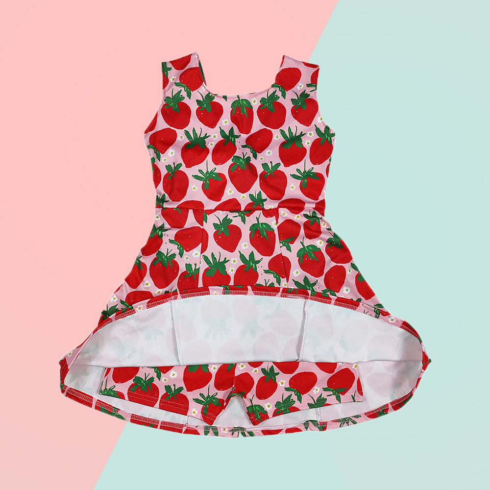 Baby Girls Pink Sleeveless Strawberry Yoga Dresses