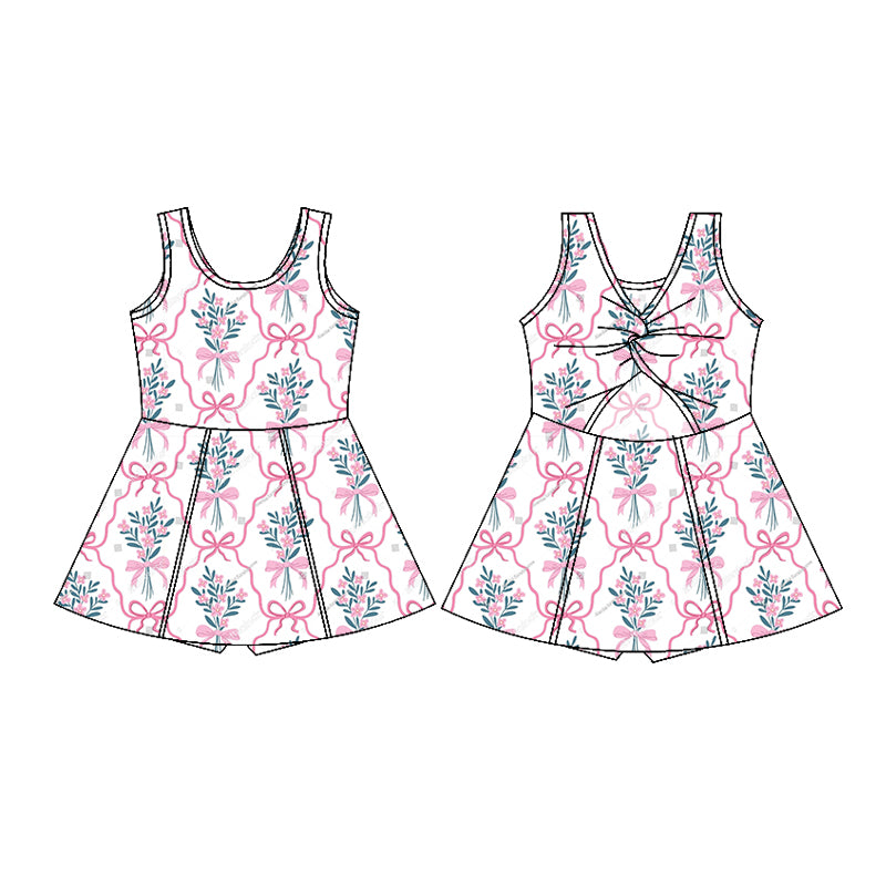 Baby Girls Sleeveless Pink Bows Floral Valentines Dresses Preorder