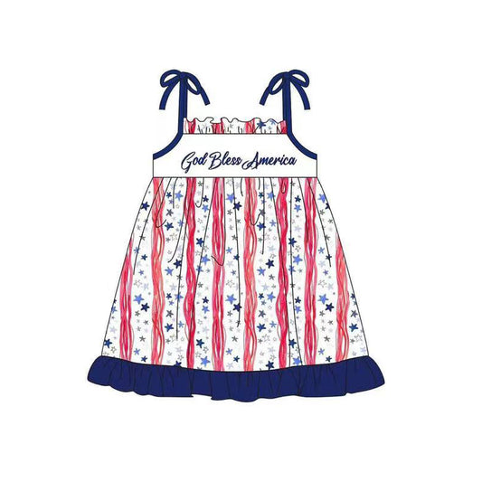 Baby Girls Blue Strap Stars Red Stripe 4th Of July Dresses Preorder