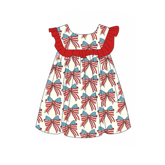 Baby Girls Red Ruffle Sleeveless Blue Bows 4th Of July Dresses Preorder