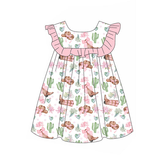 Baby Girls Pink Ruffle Sleeveless Floral Cactus Boots Dresses Preorder