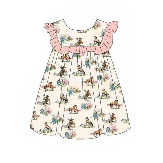 Baby Girls Peach Ruffle Sleeveless Horse Floral Dress Preorder