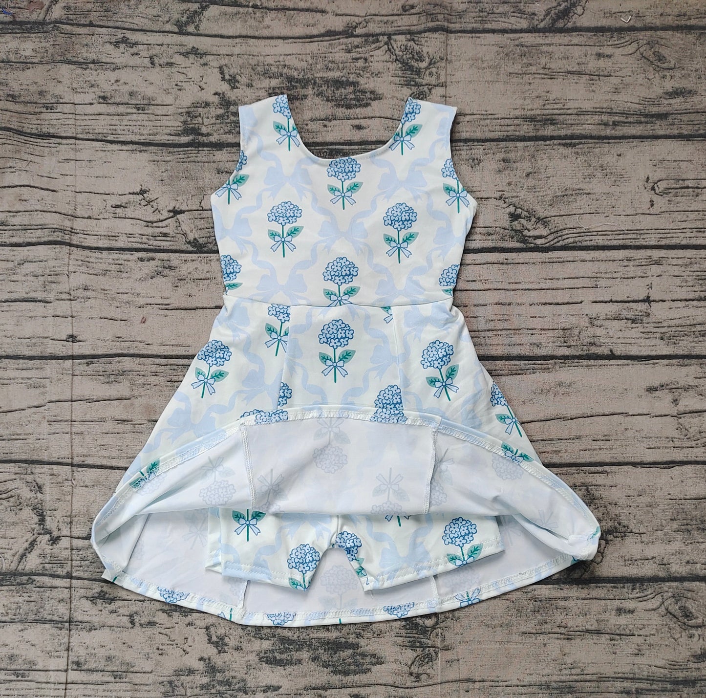 Baby Girls Aqua Sleeveless Bows Floral Plaid Valentines Yoga Dress Preorder