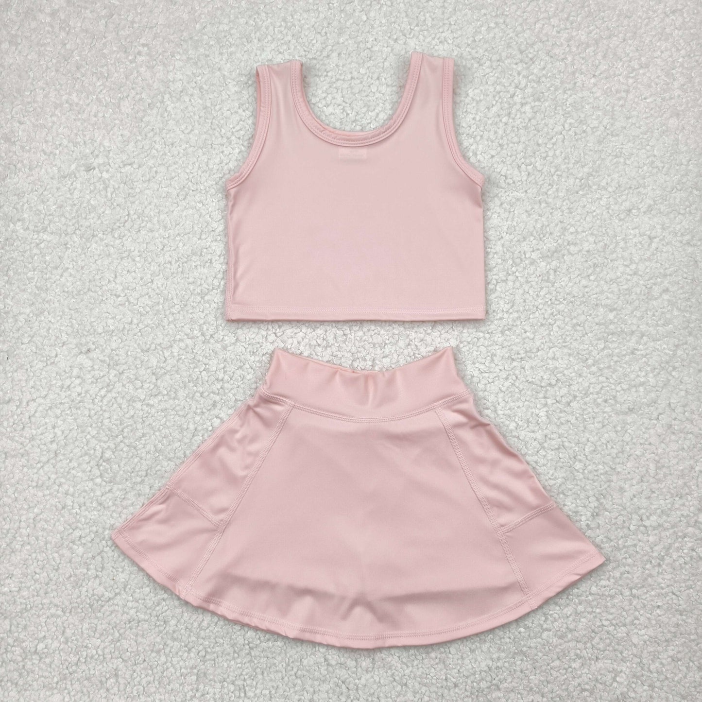 Baby Girls Active Peach Sleeveless Top Pockets Skirt Yoga Set