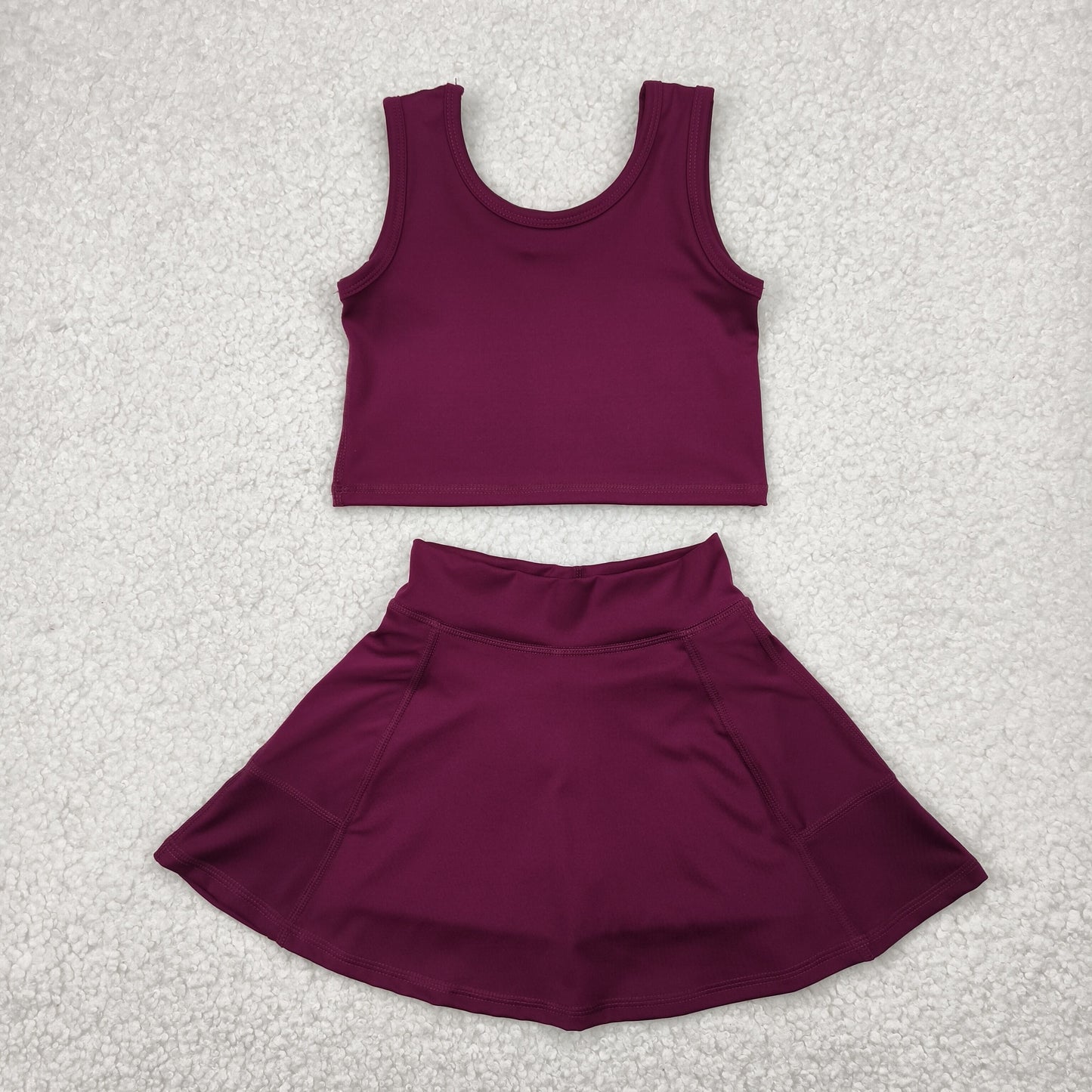 Baby Girls Active Wine Color Sleeveless Top Pockets Skirt Yoga Set