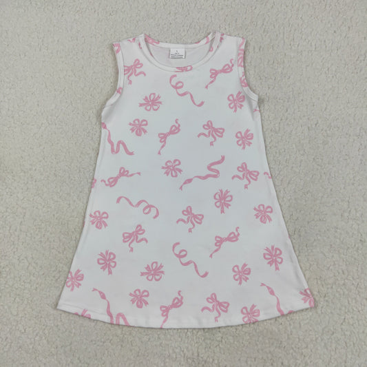 Baby Girls Sleeveless Pink Bows Backless Batton Down Dress
