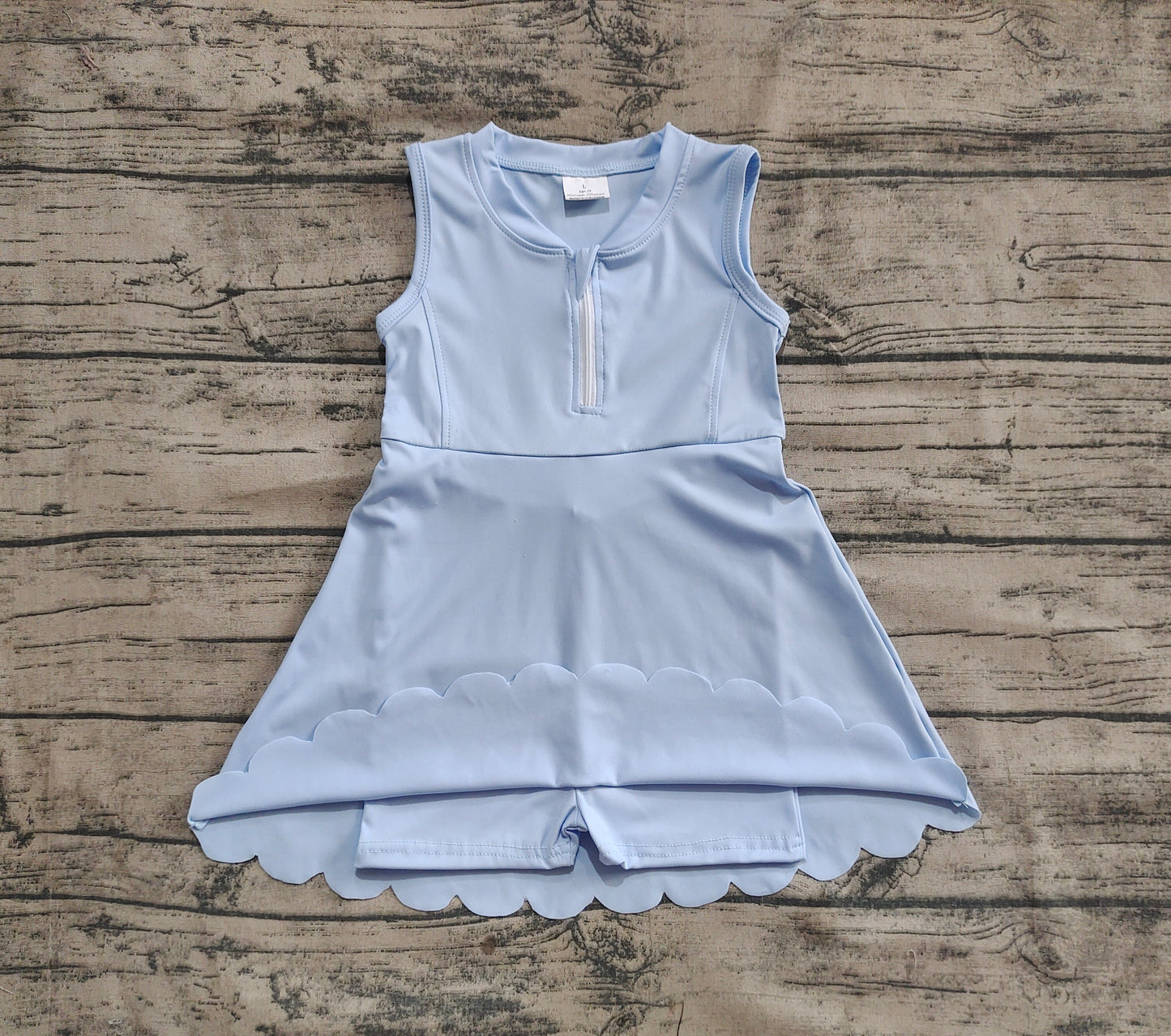 GSD2087 Baby Girls Light Blue Sleeveless Zipper Active Dress Preorder