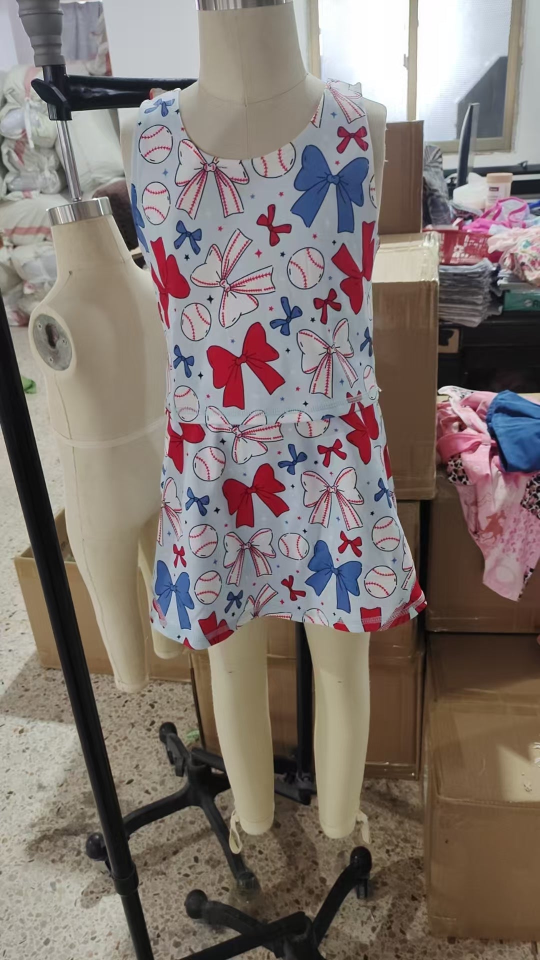 Kids Girls Sibling Active Wear July 4th Bow Baseball Yoga Set Dress