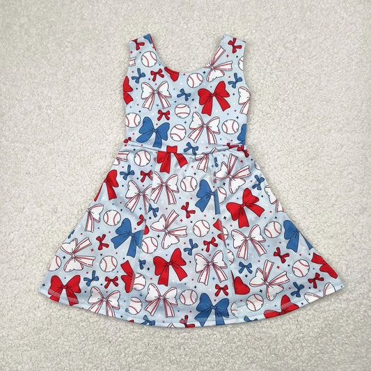 GSD2150 Red white and blue with little tennis balls acticve sleeveless dress for kids girls