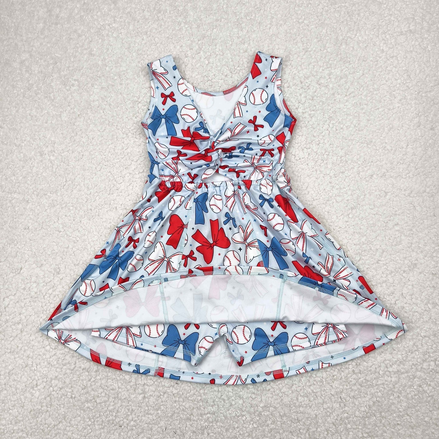Kids Girls Sibling Active Wear July 4th Bow Baseball Yoga Set Dress