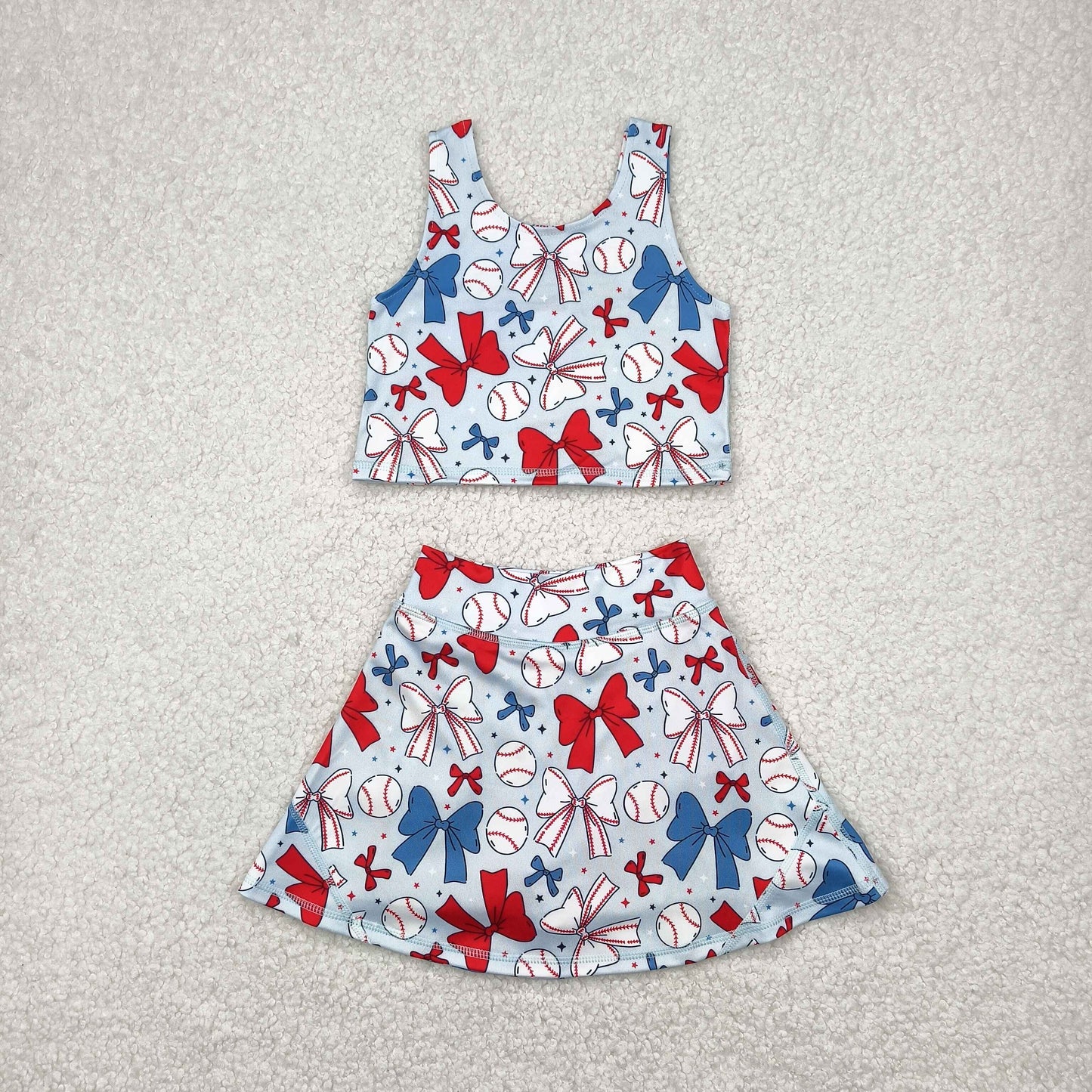 Kids Girls Sibling Active Wear July 4th Bow Baseball Yoga Set Dress
