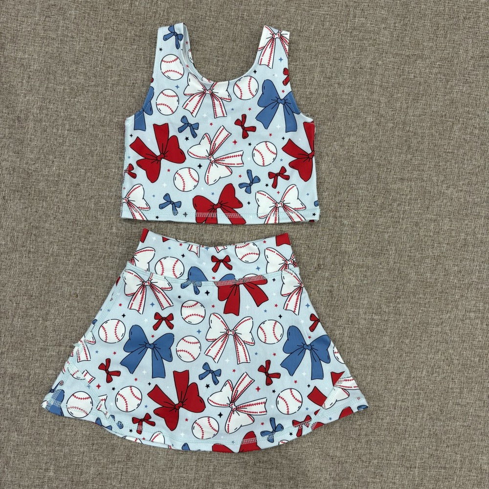 Kids Girls Sibling Active Wear July 4th Bow Baseball Yoga Set Dress