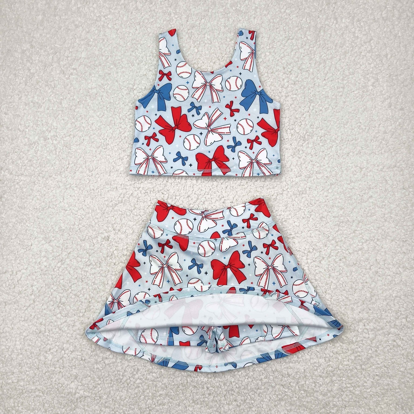 Kids Girls Sibling Active Wear July 4th Bow Baseball Yoga Set Dress