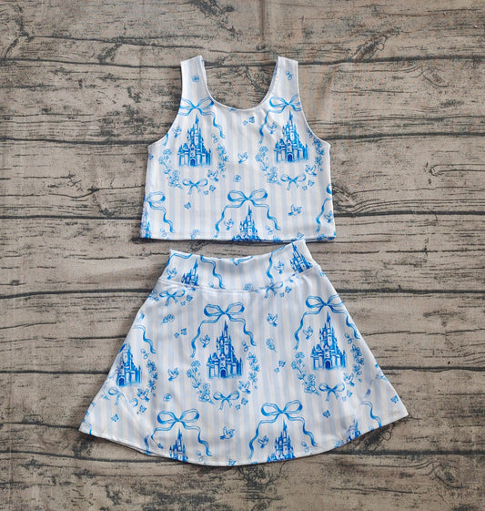 Baby Girl Active Wear Blue Castle Yoga Skort Set Preorder